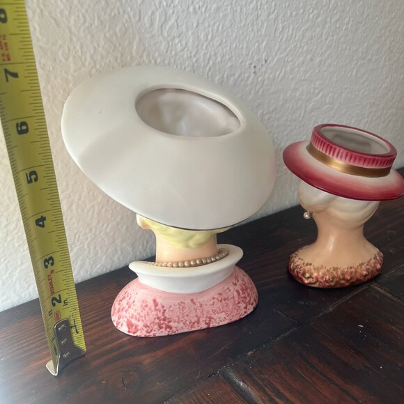 Ceramic Vintage Lady Head Vases (2) - Picture 7 of 9